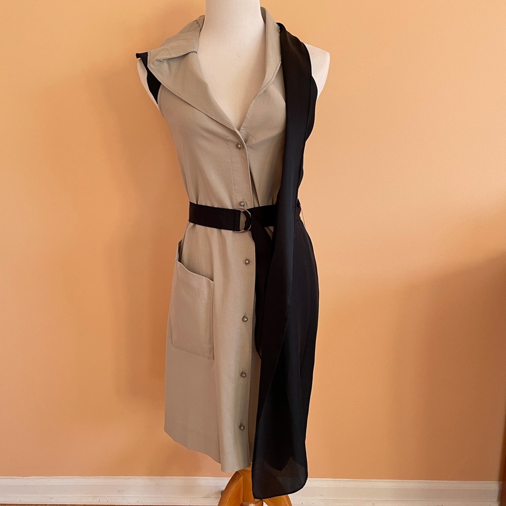 NIMA Beige/Black Sleeveless Stretch Dress 2 NWT